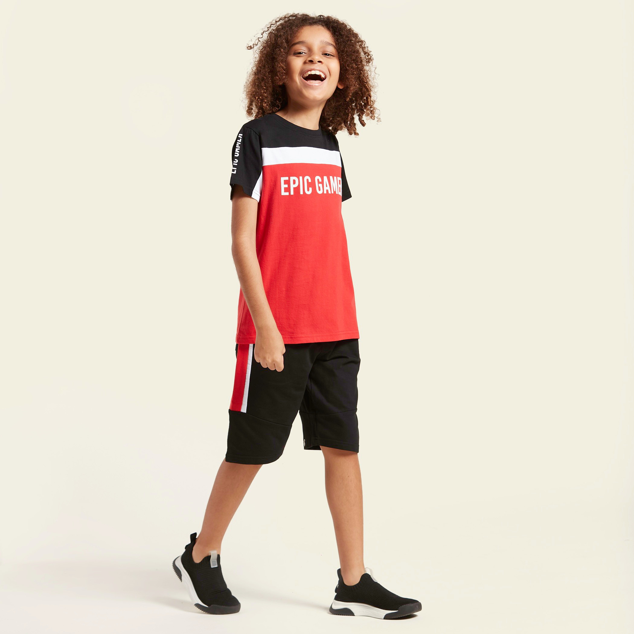 Juniors Text Print Short Sleeves T-shirt with Shorts Set-boys-clothing-setsandcoords-image-1