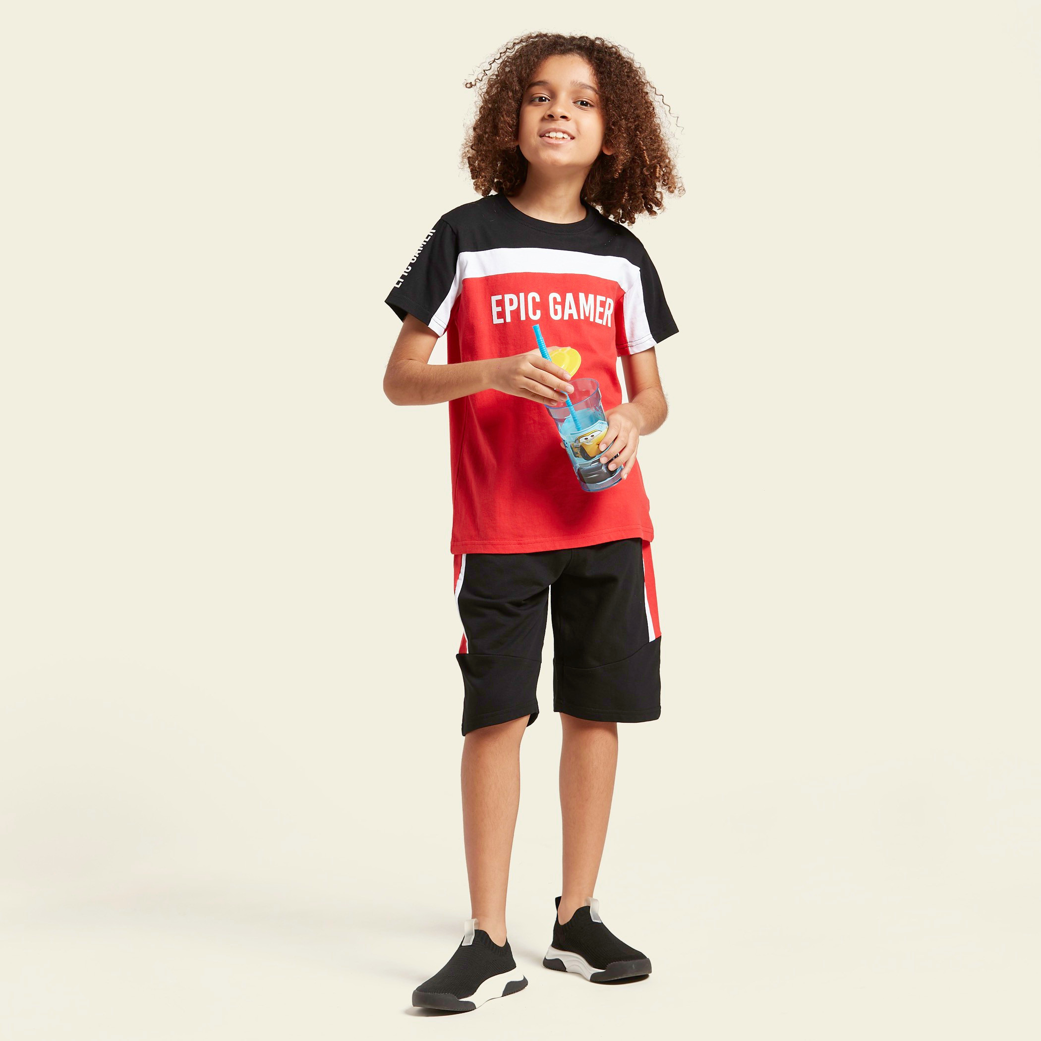 Juniors Text Print Short Sleeves T-shirt with Shorts Set-boys-clothing-setsandcoords-image-3