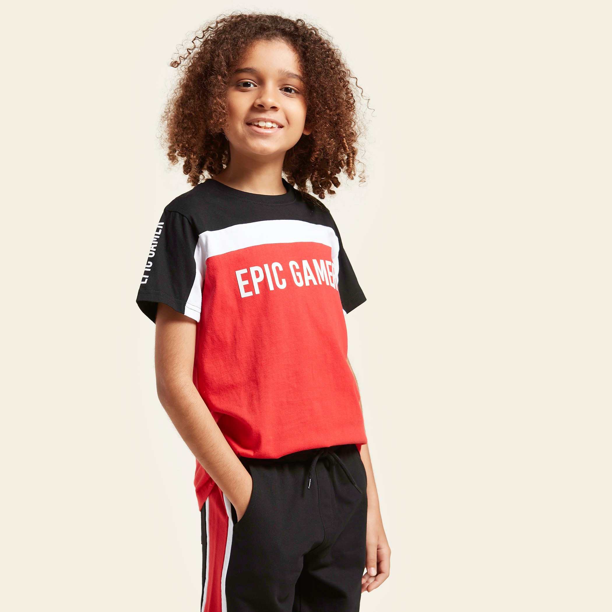 Juniors Text Print Short Sleeves T-shirt with Shorts Set-boys-clothing-setsandcoords-image-4