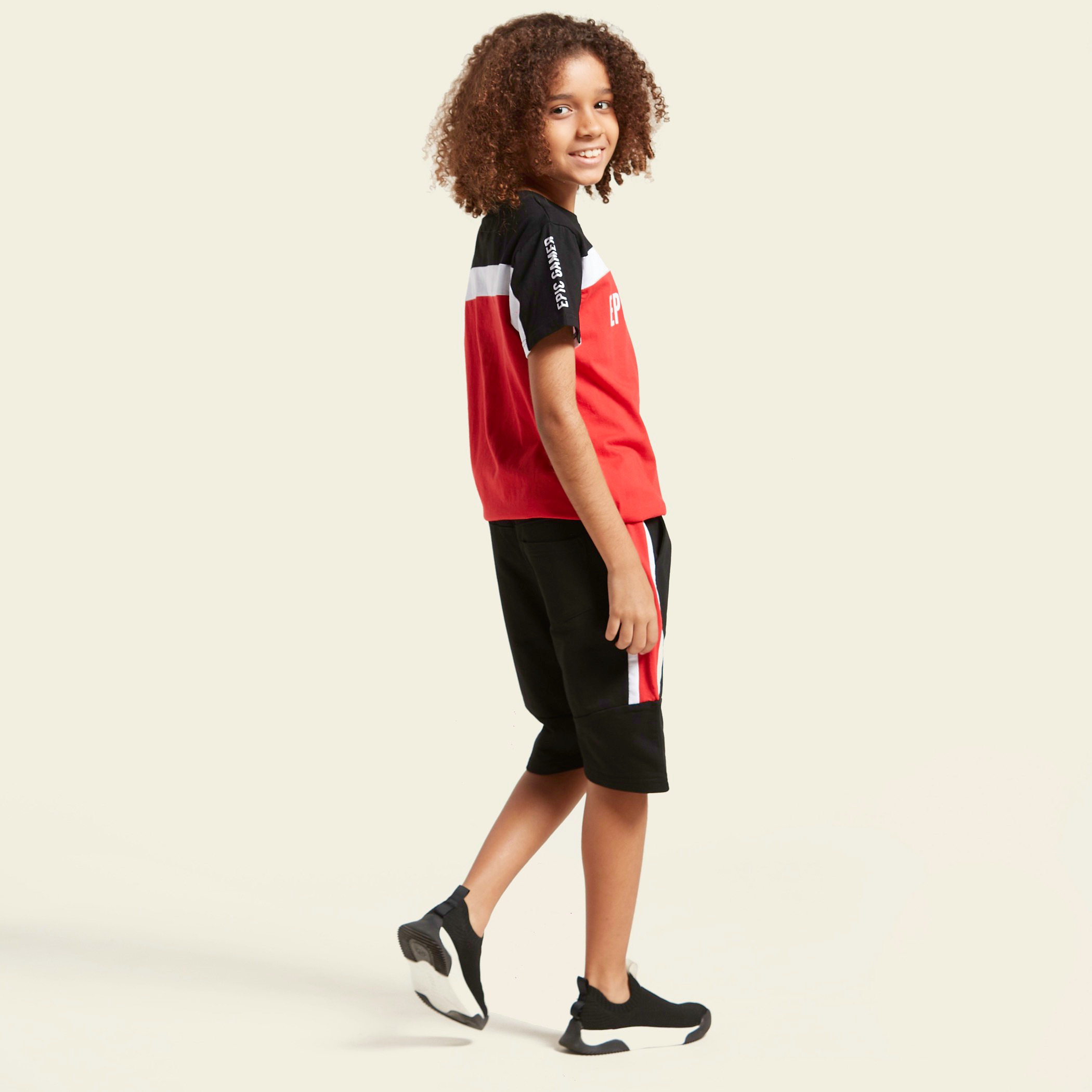 Juniors Text Print Short Sleeves T-shirt with Shorts Set-boys-clothing-setsandcoords-image-5