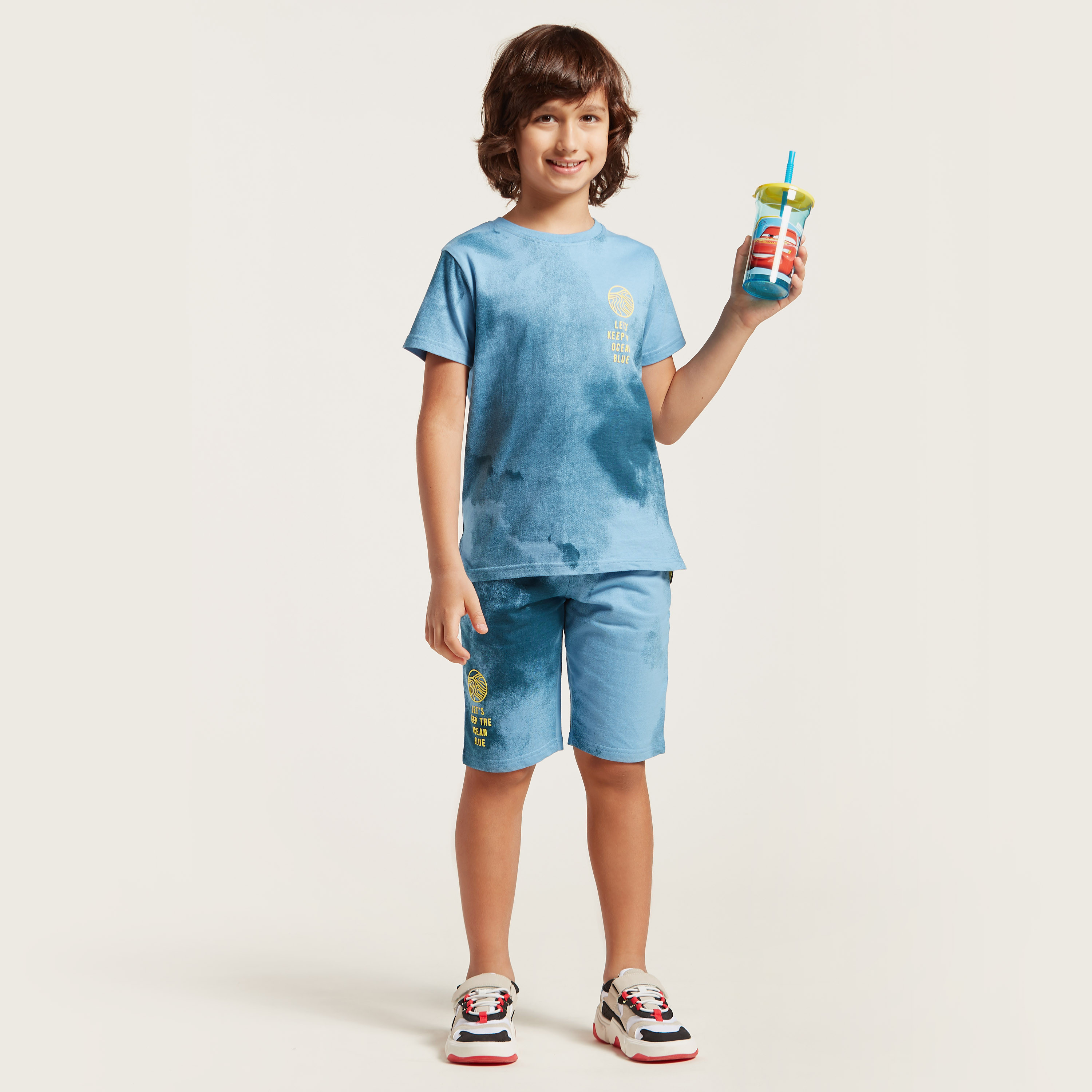 Juniors Printed Round Neck T-shirt and Shorts Set-boys-clothing-setsandcoords-image-1