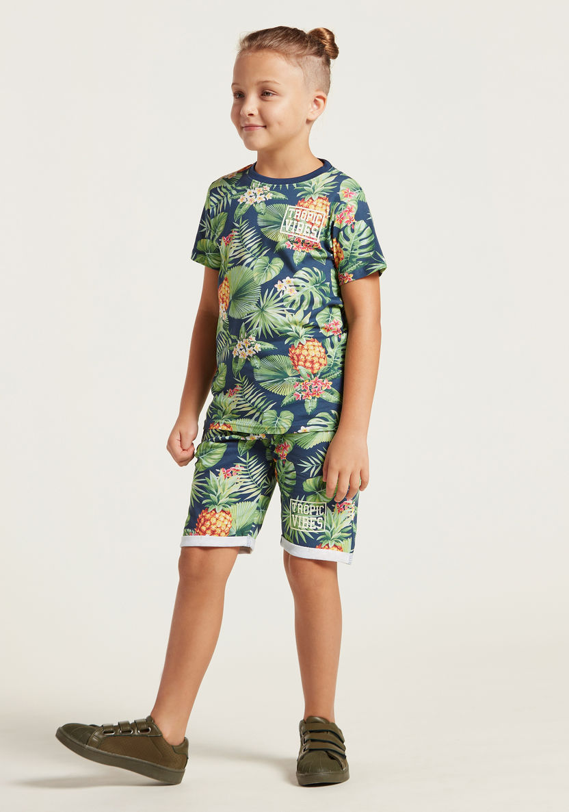 Juniors Leaf Print T-shirt and Shorts Set-Clothes Sets-image-2