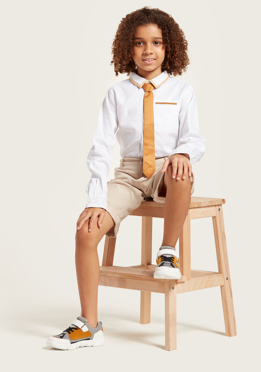 Juniors Solid Shirt with Collar and Long Sleeves-Shirts-image-0
