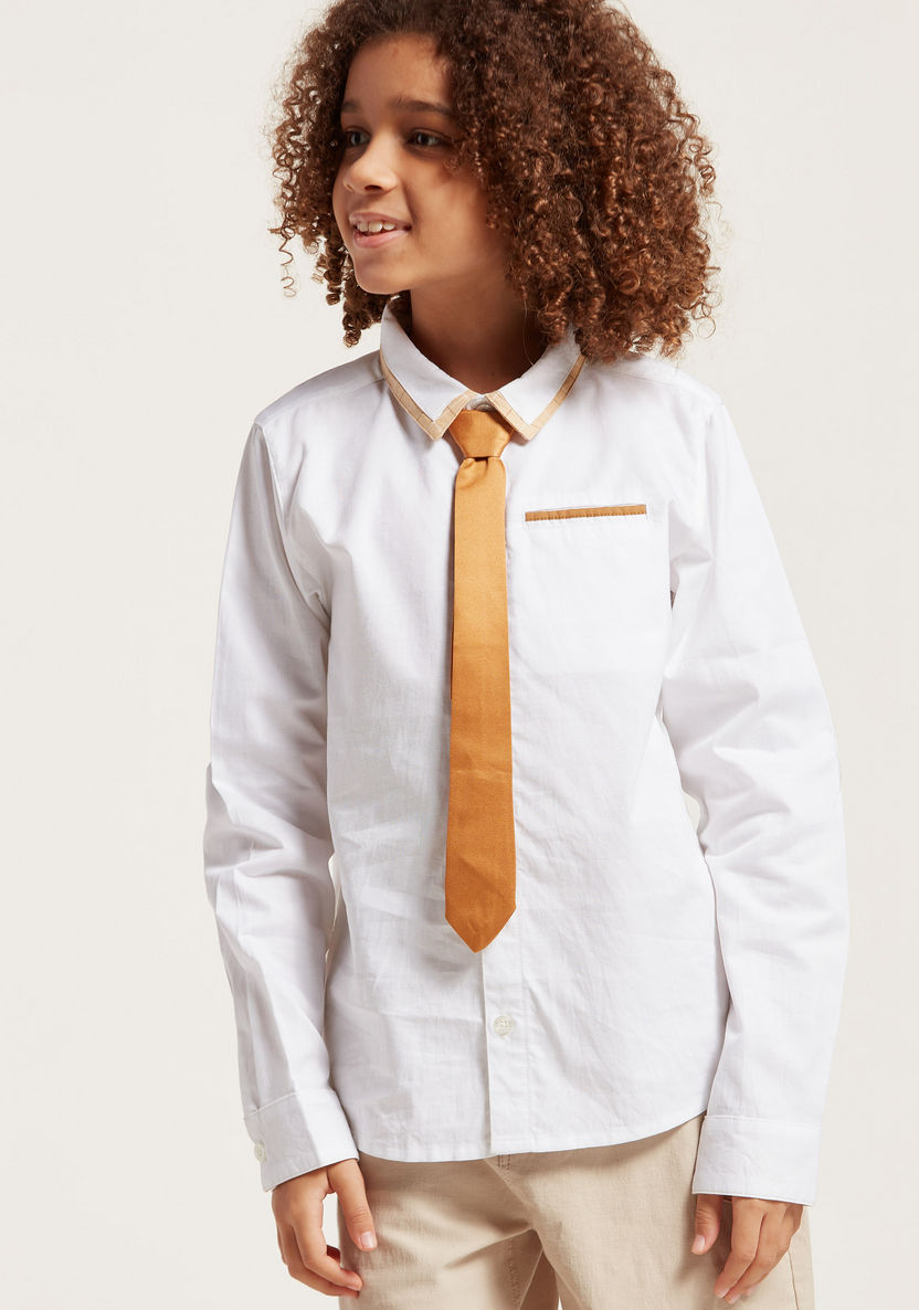 Juniors Solid Shirt with Collar and Long Sleeves-Shirts-image-1