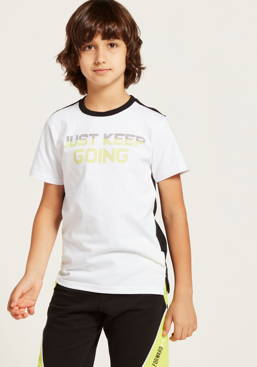 Juniors Text Print T-shirt with Crew Neck and Short Sleeves-T Shirts-image-1