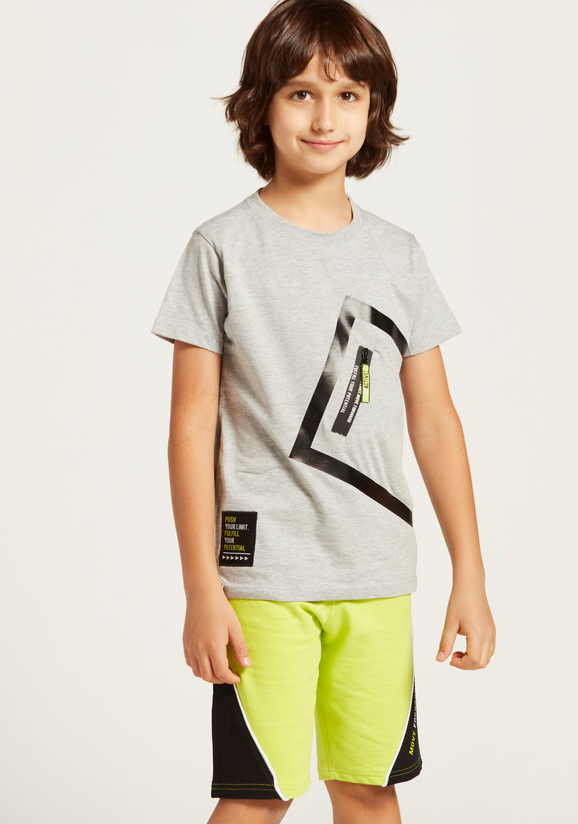 Juniors Graphic Print T-shirt with Round Neck and Zippered Detail-T Shirts-image-1