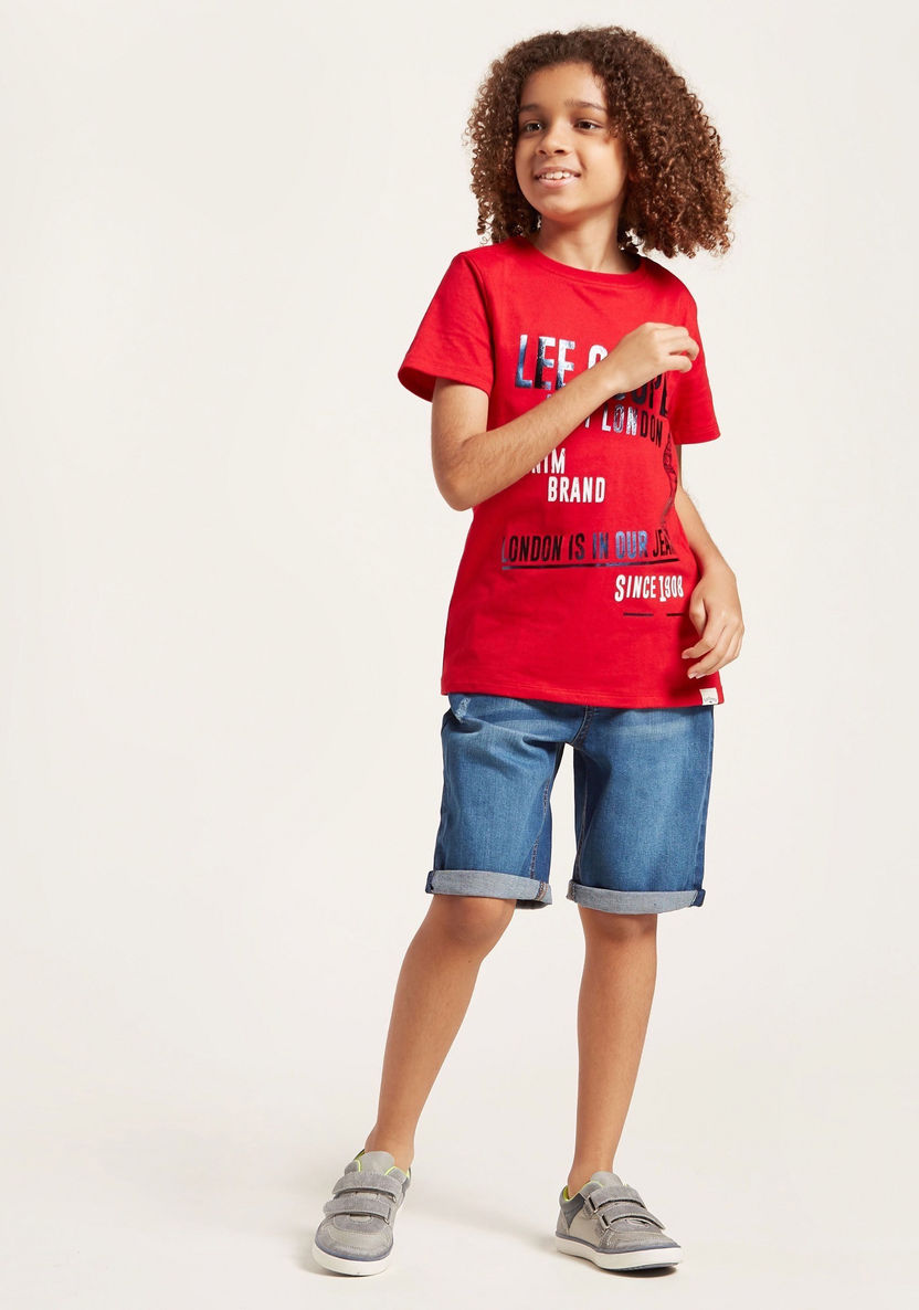 Juniors Printed T-shirt and Denim Shorts Set-Clothes Sets-image-0