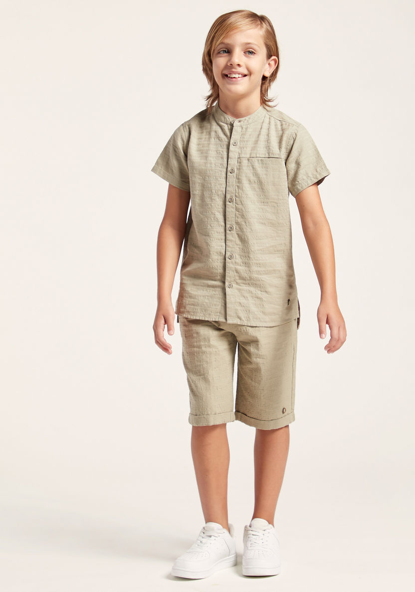 Eligo Solid Shirt with Mandarin Collar and Short Sleeves-Shirts-image-1