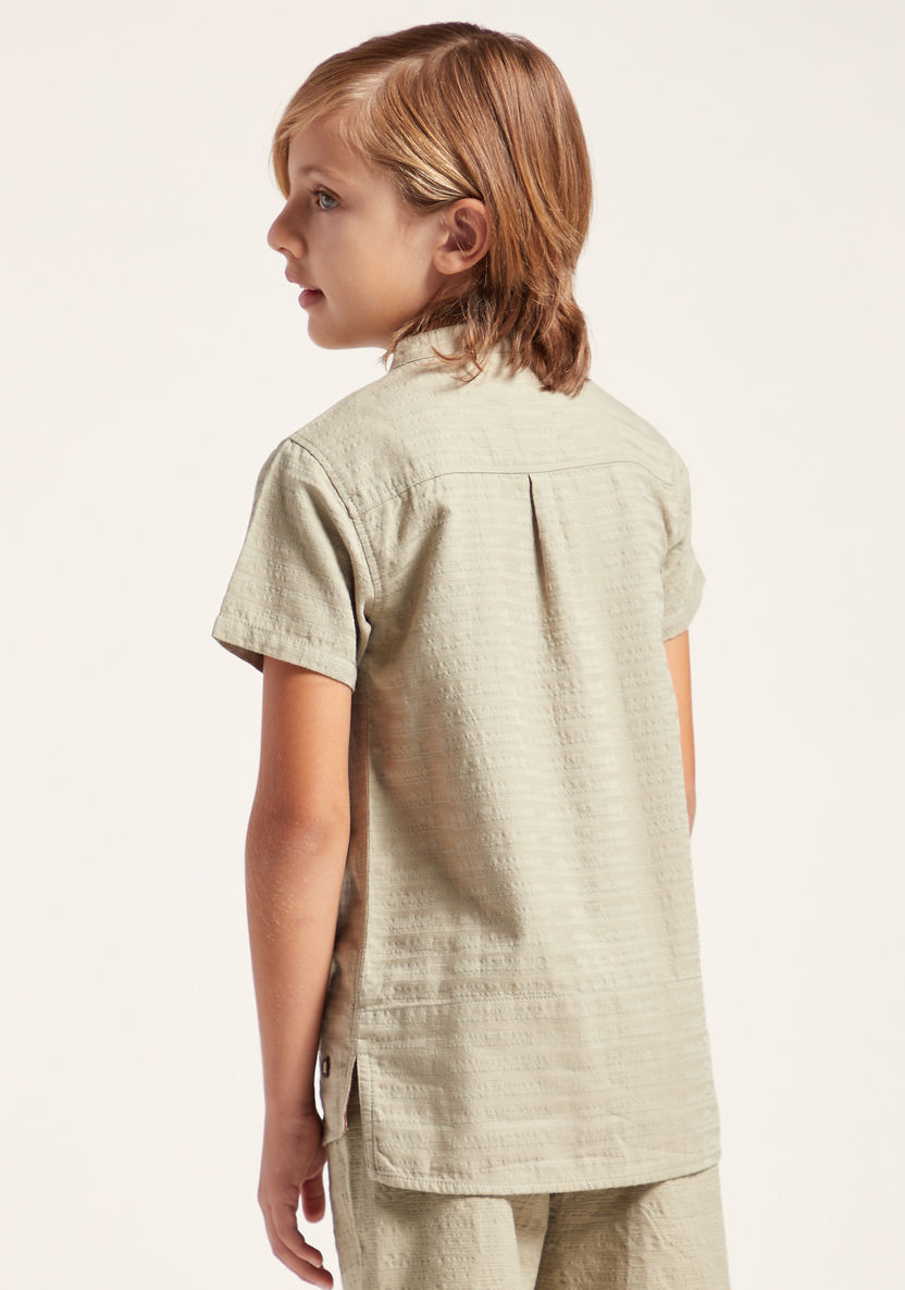 Eligo Solid Shirt with Mandarin Collar and Short Sleeves-Shirts-image-3