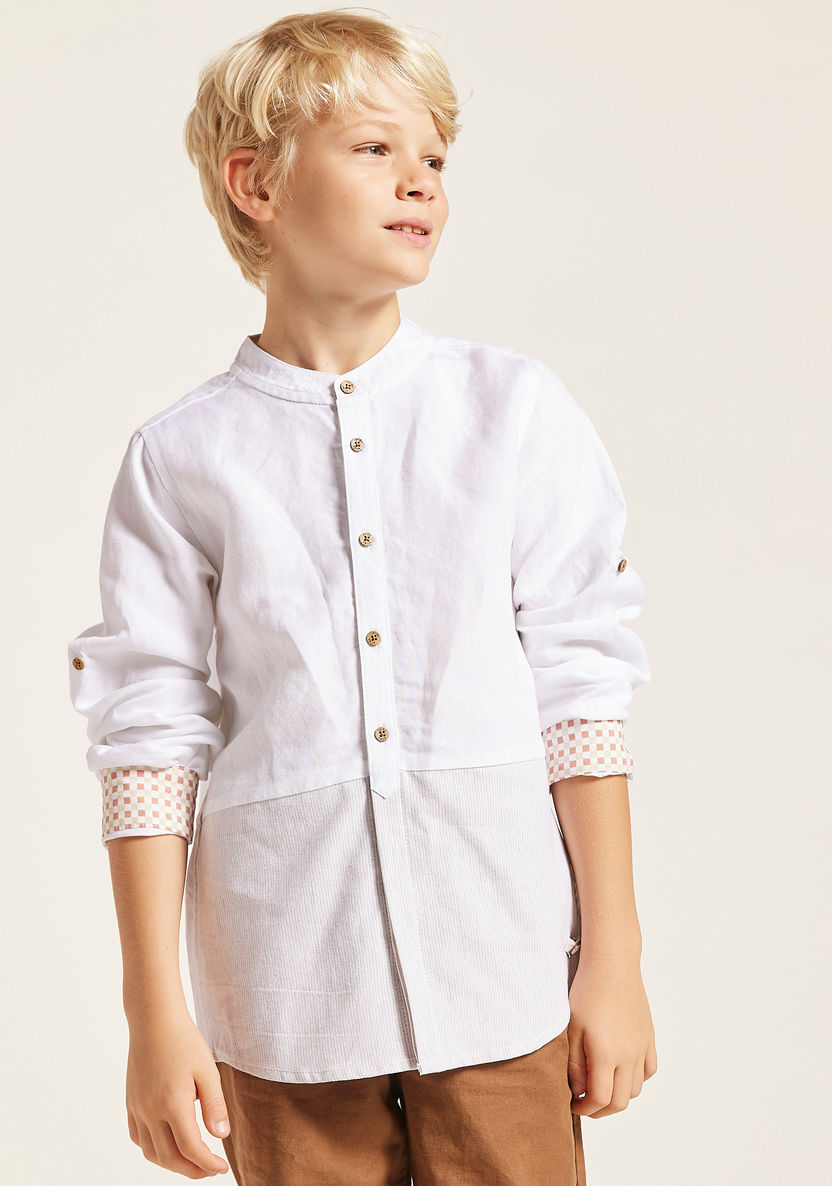 Eligo Solid Shirt with Mandarin Collar and Long Sleeves-Shirts-image-1