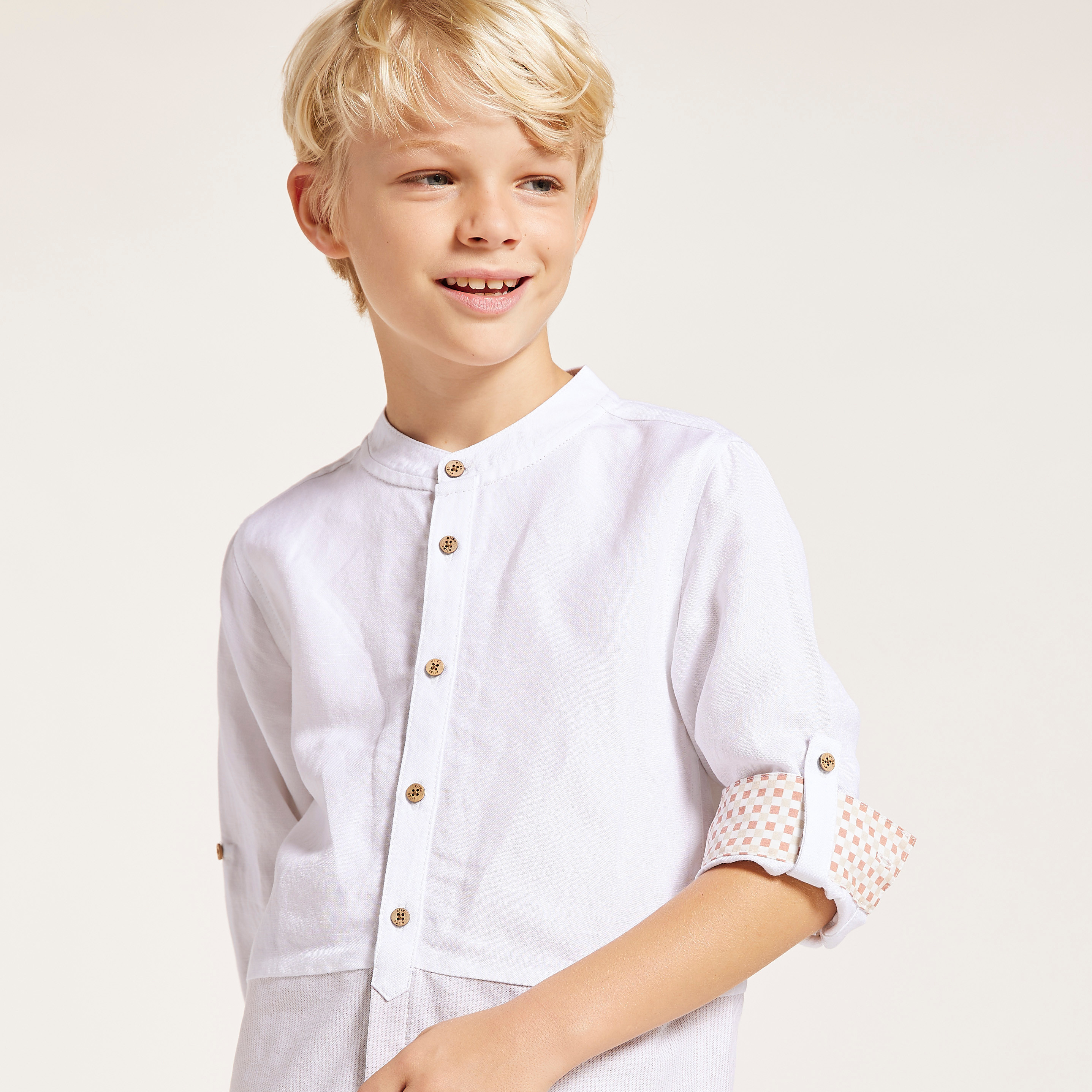 Eligo Solid Shirt with Mandarin Collar and Long Sleeves-boys-clothing-shirts-image-3