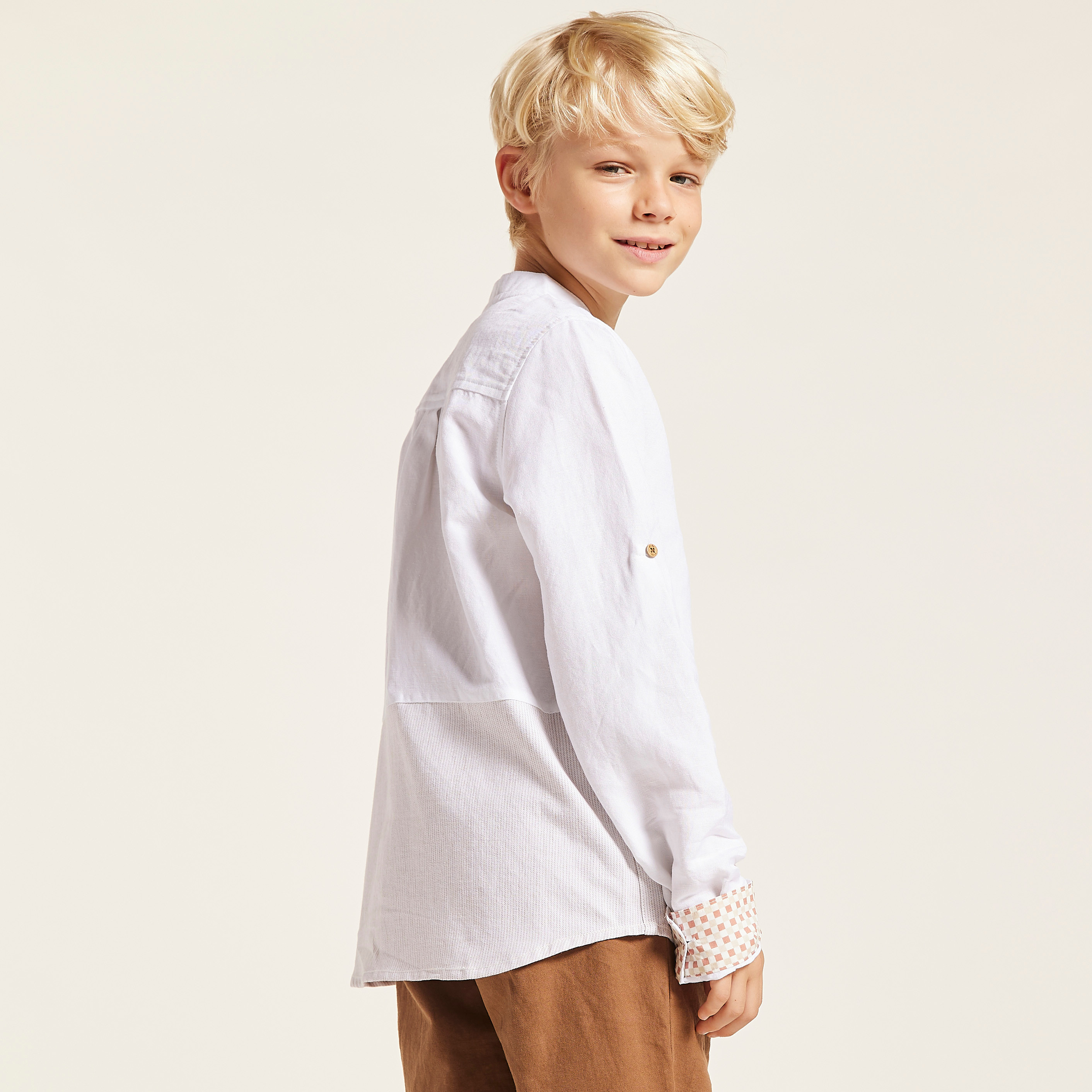 Eligo Solid Shirt with Mandarin Collar and Long Sleeves-boys-clothing-shirts-image-4