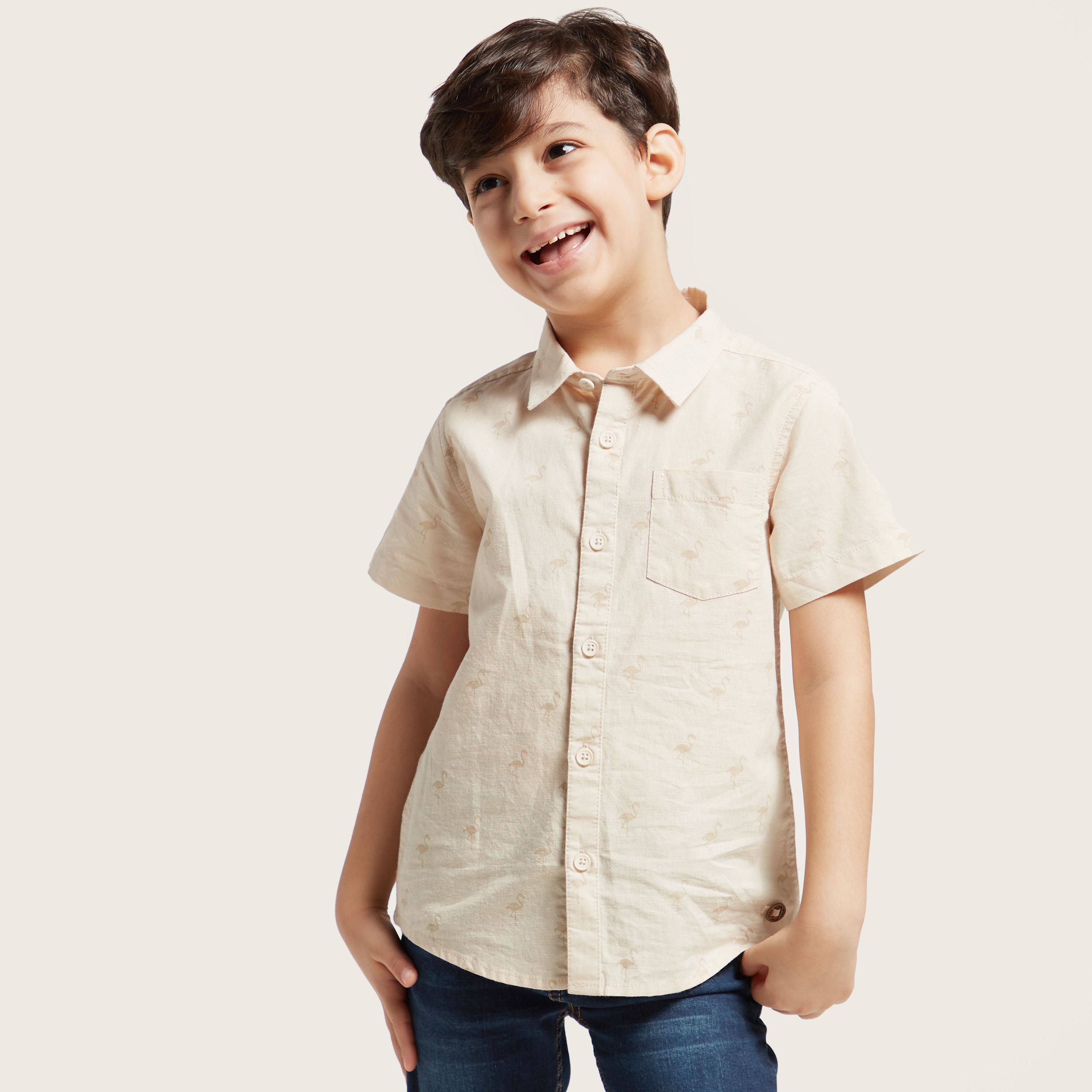 Eligo All-Over Print Shirt with Spread Collar and Short Sleeves-boys-clothing-shirts-image-1