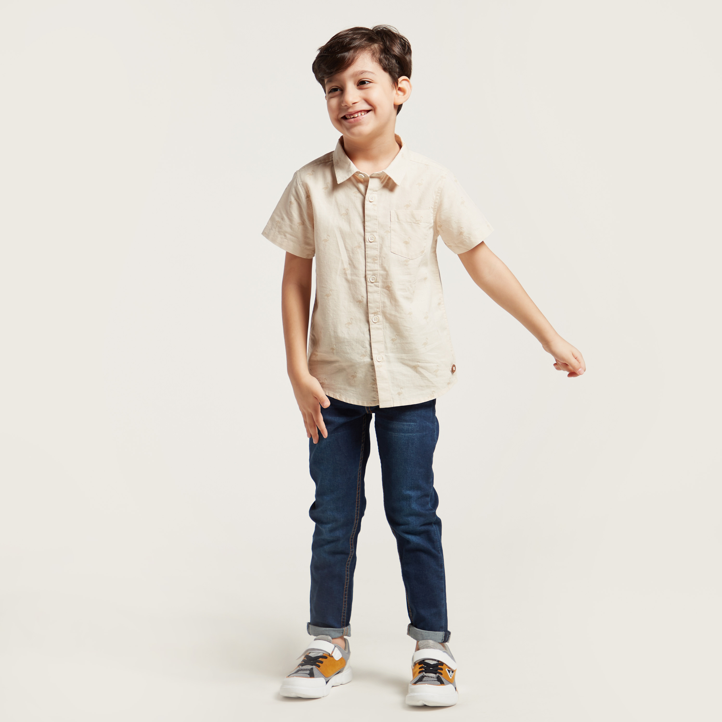 Eligo All-Over Print Shirt with Spread Collar and Short Sleeves-boys-clothing-shirts-image-2