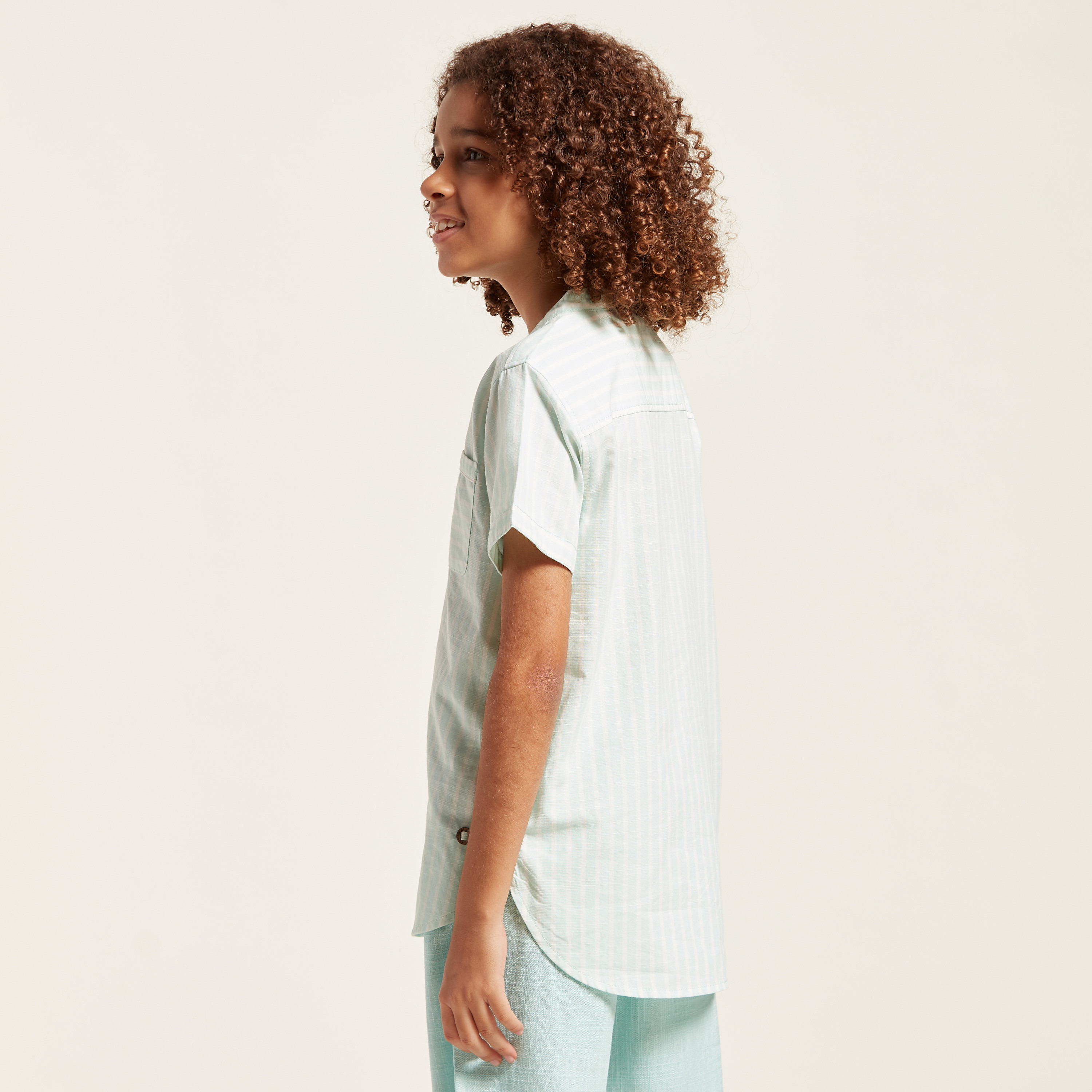 Eligo Striped Shirt with Mandarin Collar and Short Sleeves-boys-clothing-shirts-image-4