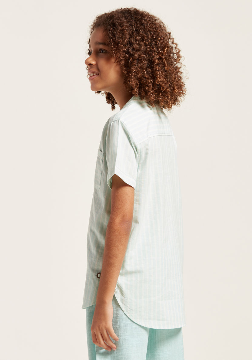Striped Shirt with Mandarin Collar and Short Sleeves-Shirts-image-3