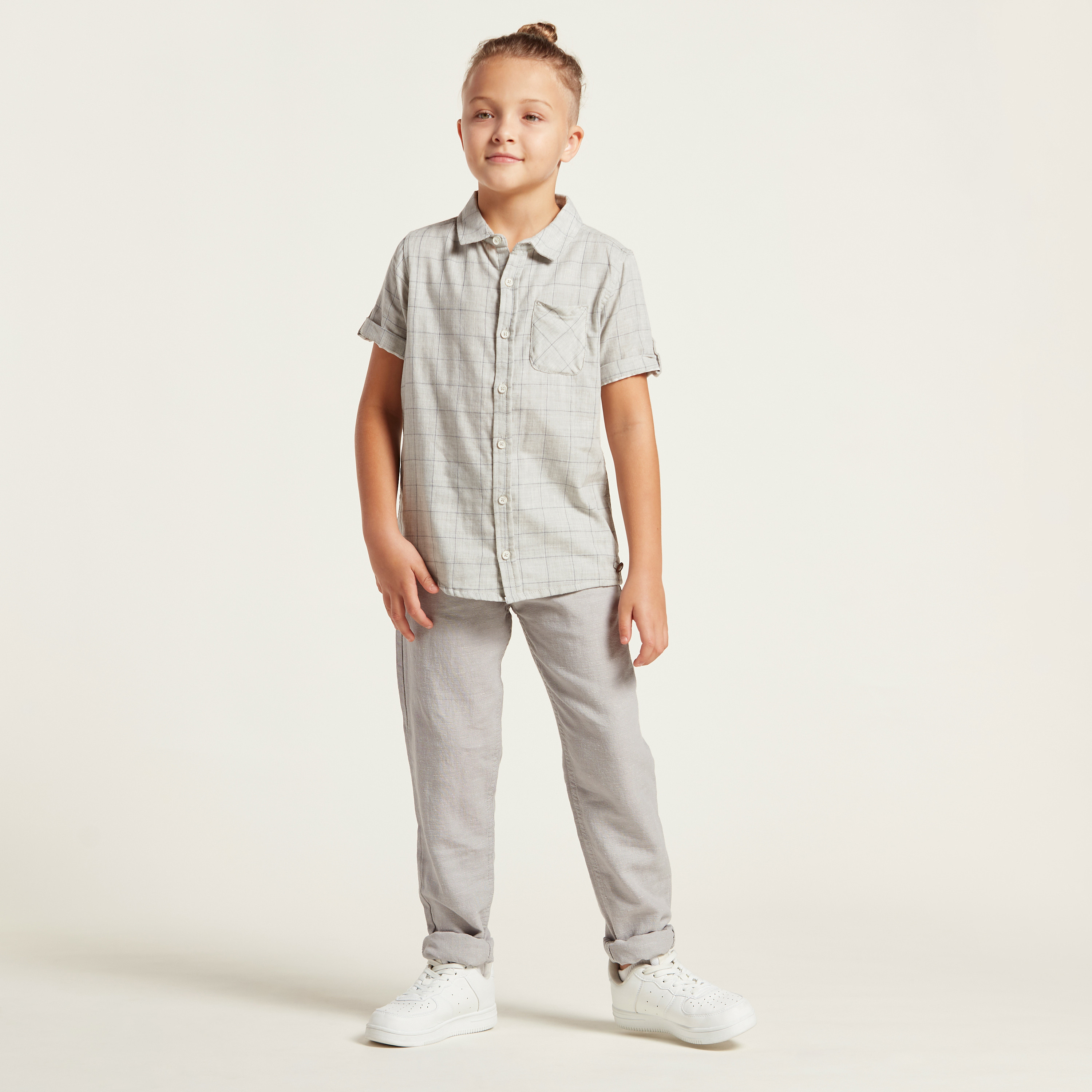 قميص كاروهات بأكمام قصيرة وتفاصيل جيب-boys-clothing-shirts-image-2