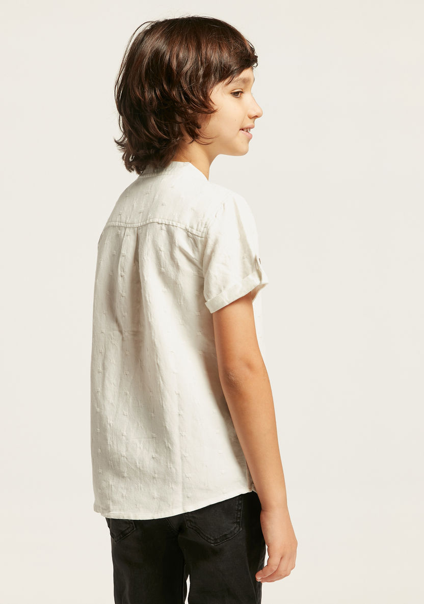 Textured Shirt with Mandarin Neck and Short Sleeves-Shirts-image-3