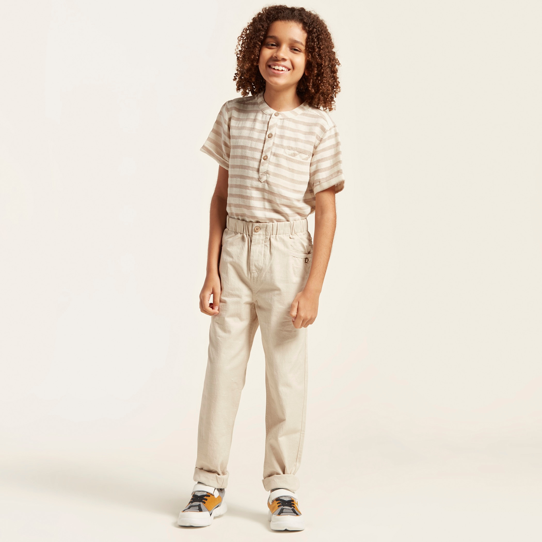 Eligo Solid Pants with Pockets and Elasticated Waistband-boys-clothing-bottoms-trousers-image-1