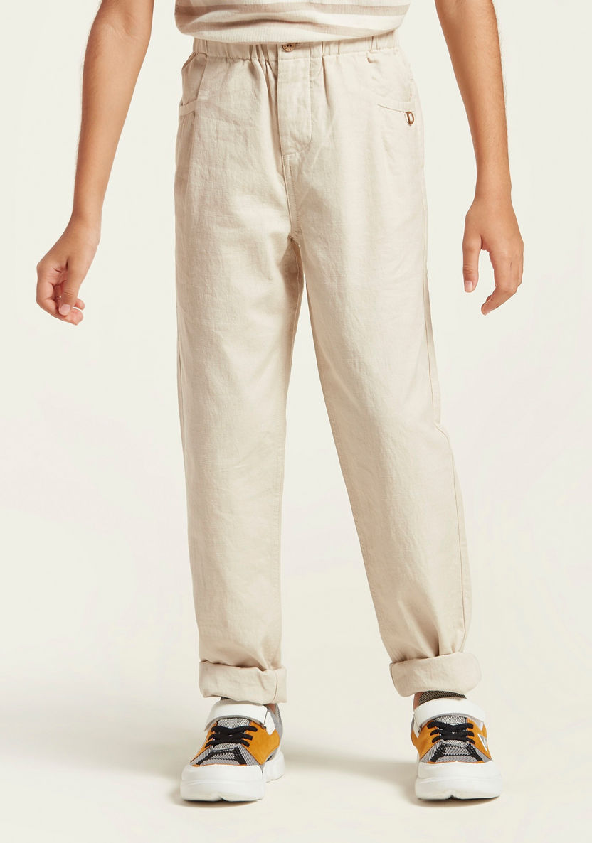 Eligo Solid Pants with Pockets and Elasticated Waistband-Pants-image-1
