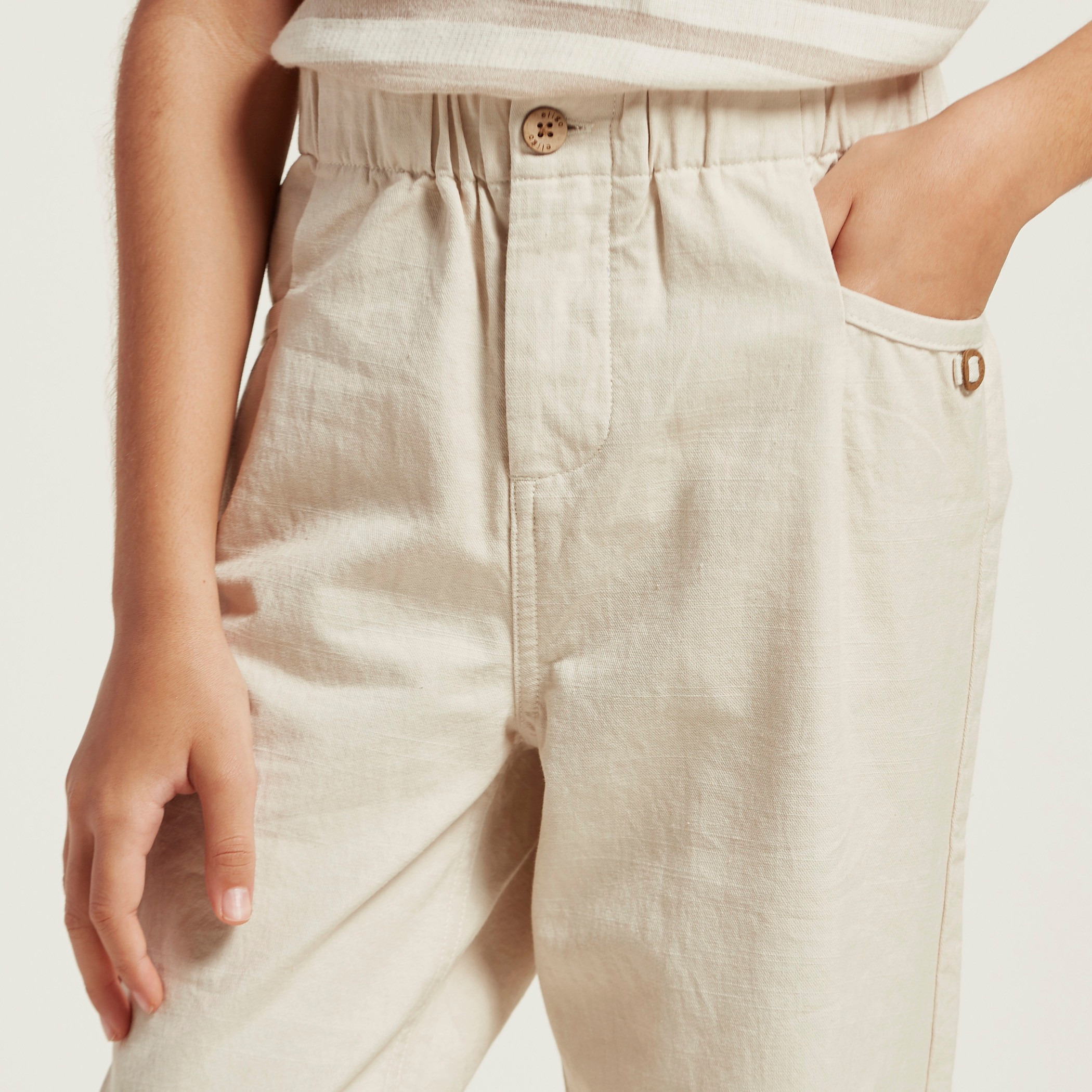 Eligo Solid Pants with Pockets and Elasticated Waistband-boys-clothing-bottoms-trousers-image-3