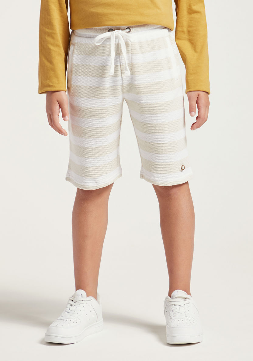 Eligo Striped Knit Shorts with Pockets and Drawstring Closure-Shorts-image-1