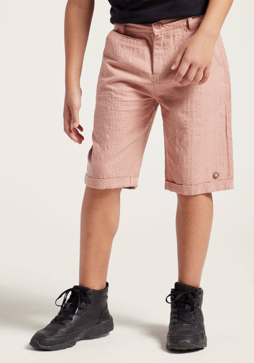 Eligo Solid Shorts with Pocket Detail and Button Closure-Shorts-image-2