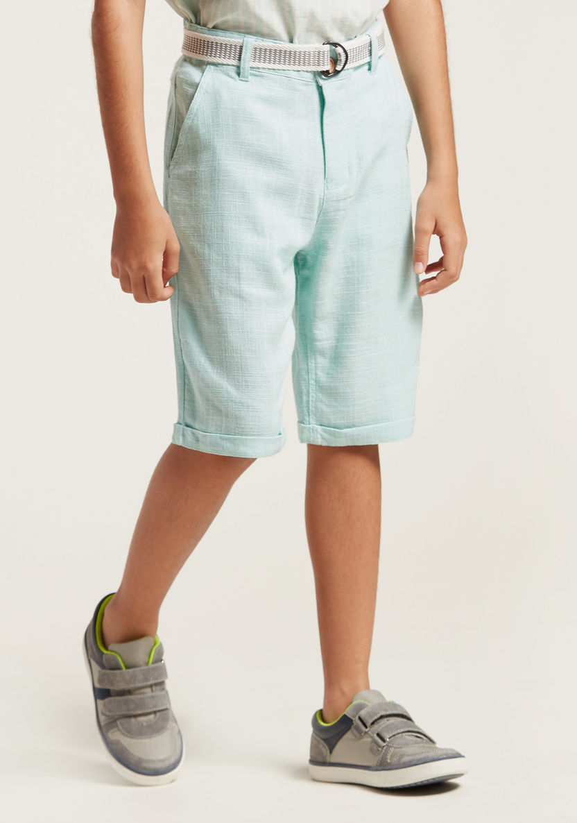 Eligo Solid Shorts with Belt and Zip Closure-Shorts-image-1