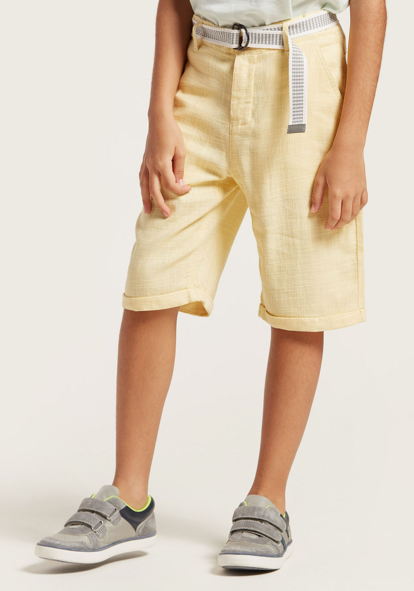 Eligo Solid Shorts with Belt and Zip Closure-Shorts-image-1