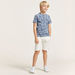 All-Over Print Henley Neck T-shirt with Solid Shorts Set-Clothes Sets-thumbnail-0