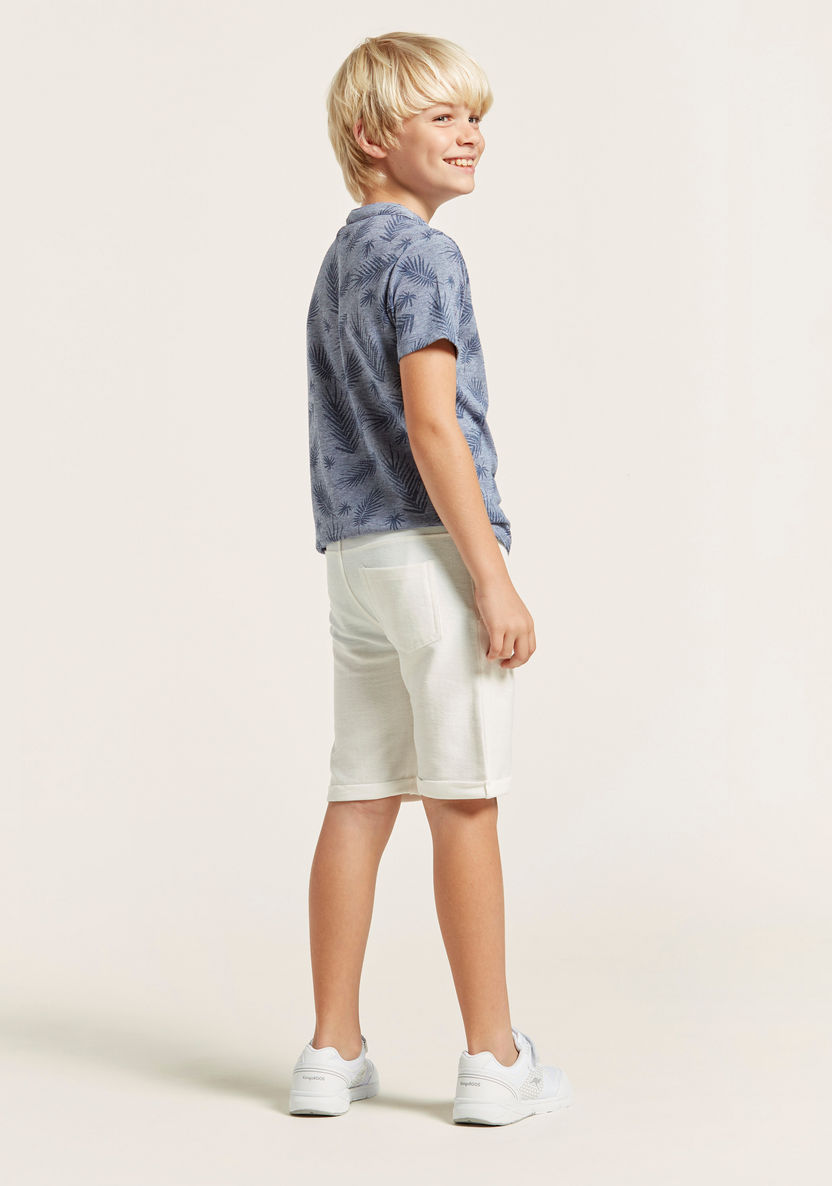 All-Over Print Henley Neck T-shirt with Solid Shorts Set-Clothes Sets-image-4