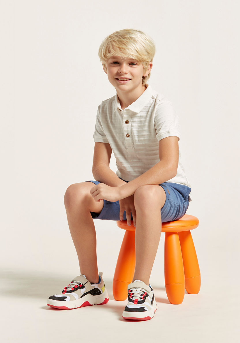 Textured Polo T-shirt with Solid Shorts Set-Clothes Sets-image-0