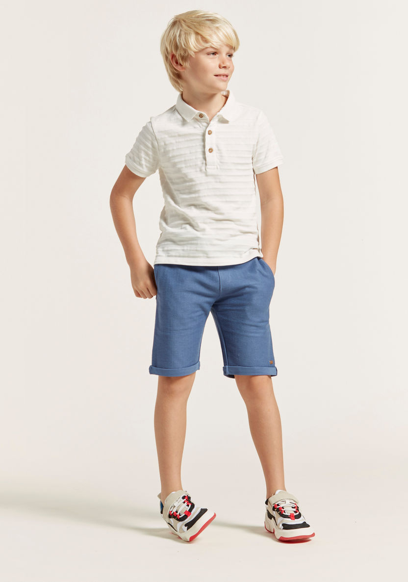 Textured Polo T-shirt with Solid Shorts Set-Clothes Sets-image-1