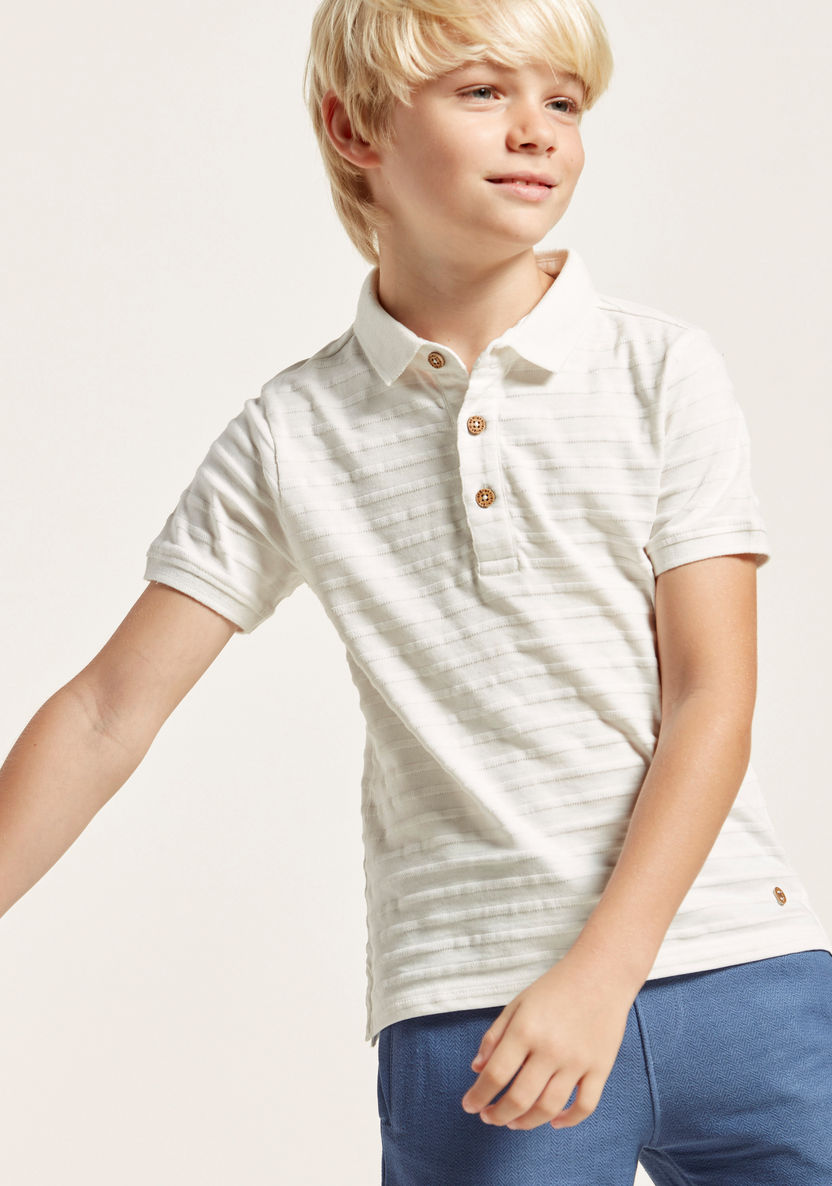 Textured Polo T-shirt with Solid Shorts Set-Clothes Sets-image-2