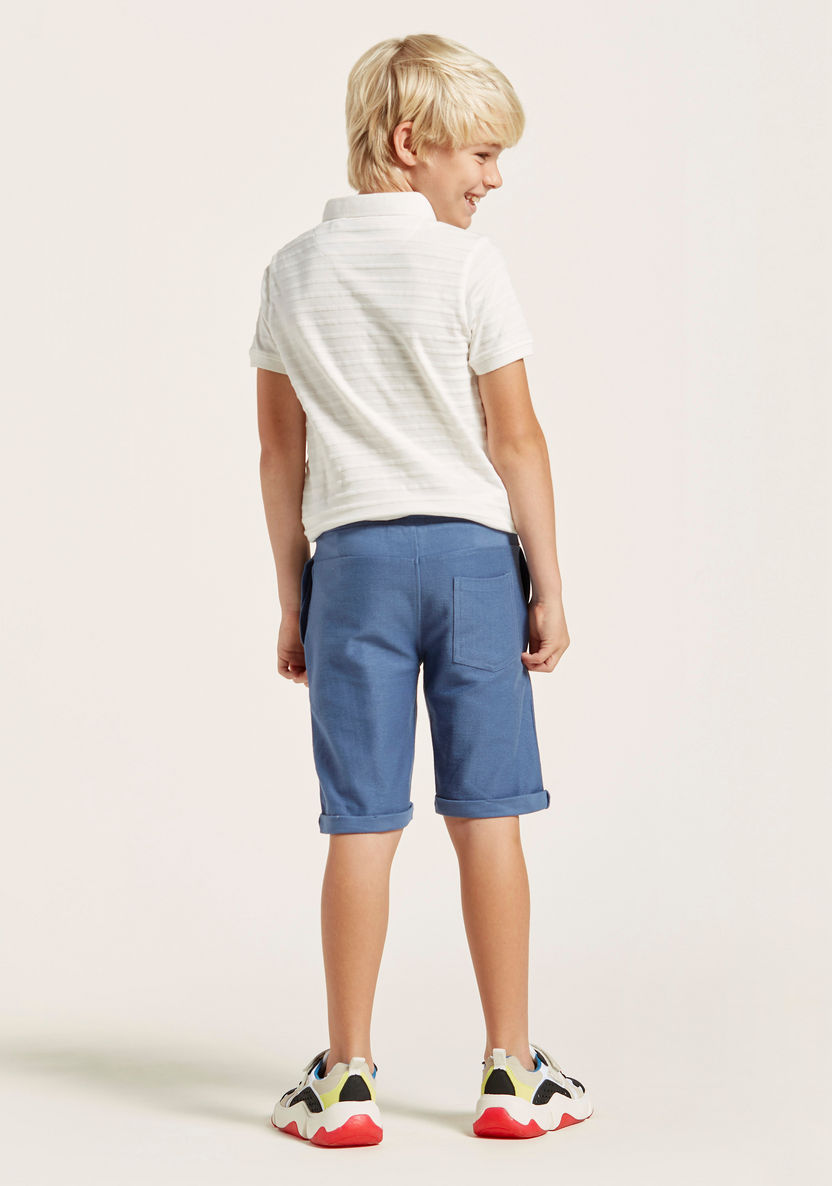 Textured Polo T-shirt with Solid Shorts Set-Clothes Sets-image-4