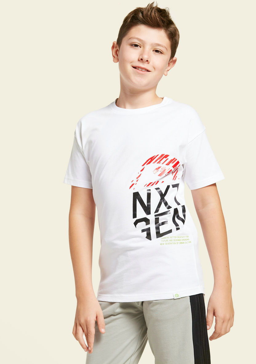Bossini Printed Round Neck T-shirt with Short Sleeves-T Shirts-image-0