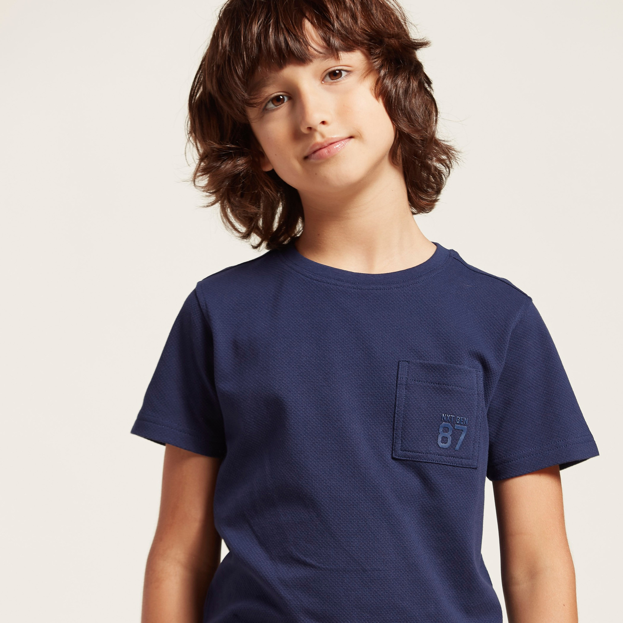 Bossini Solid Crew Neck T-shirt with Short Sleeves-boys-clothing-tshirtsandpolos-image-2