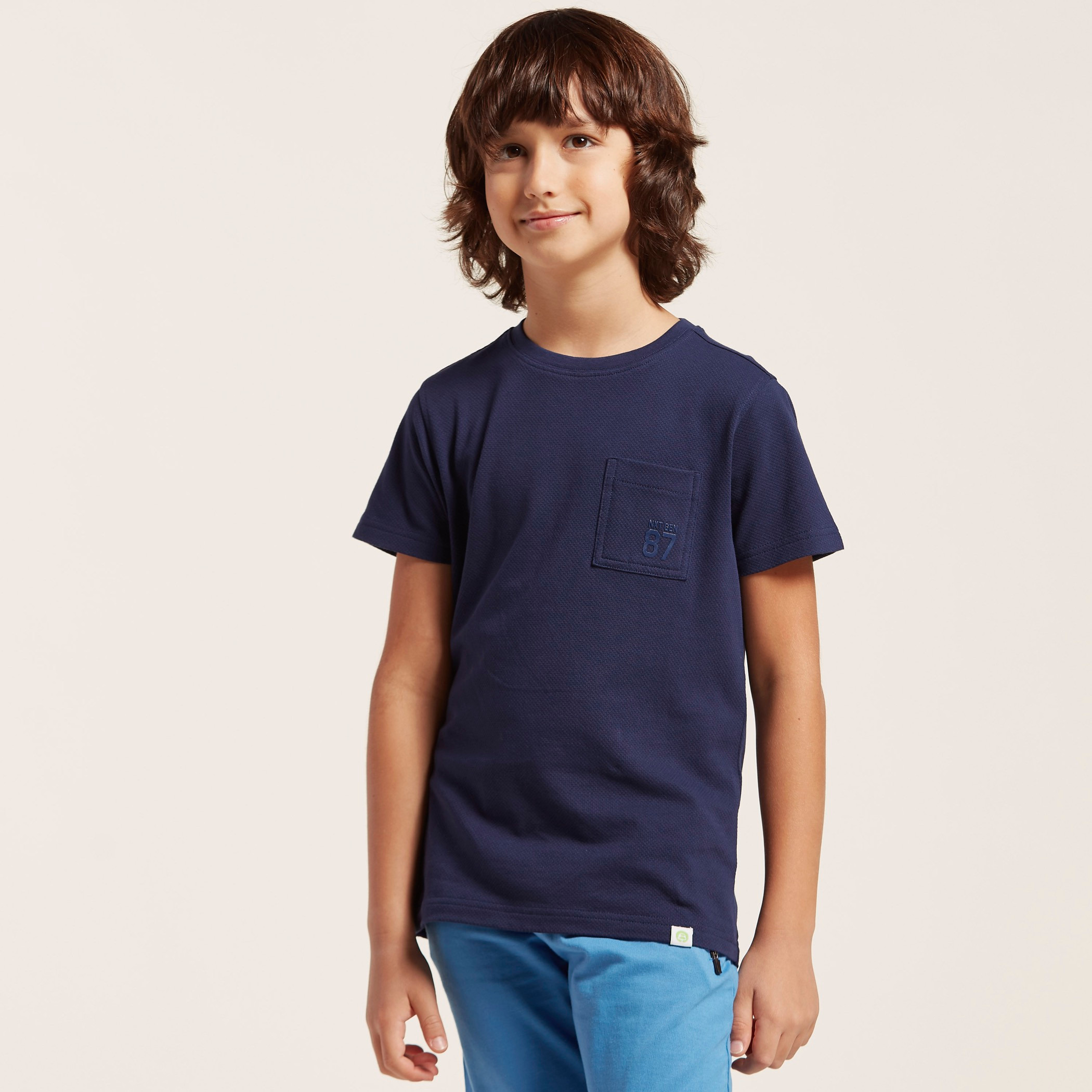 Bossini Solid Crew Neck T-shirt with Short Sleeves-boys-clothing-tshirtsandpolos-image-4