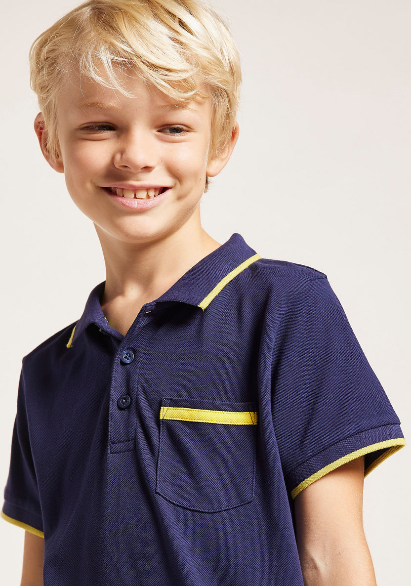 Bossini Solid Polo T-shirt with Short Sleeves and Chest Pocket-T Shirts-image-2