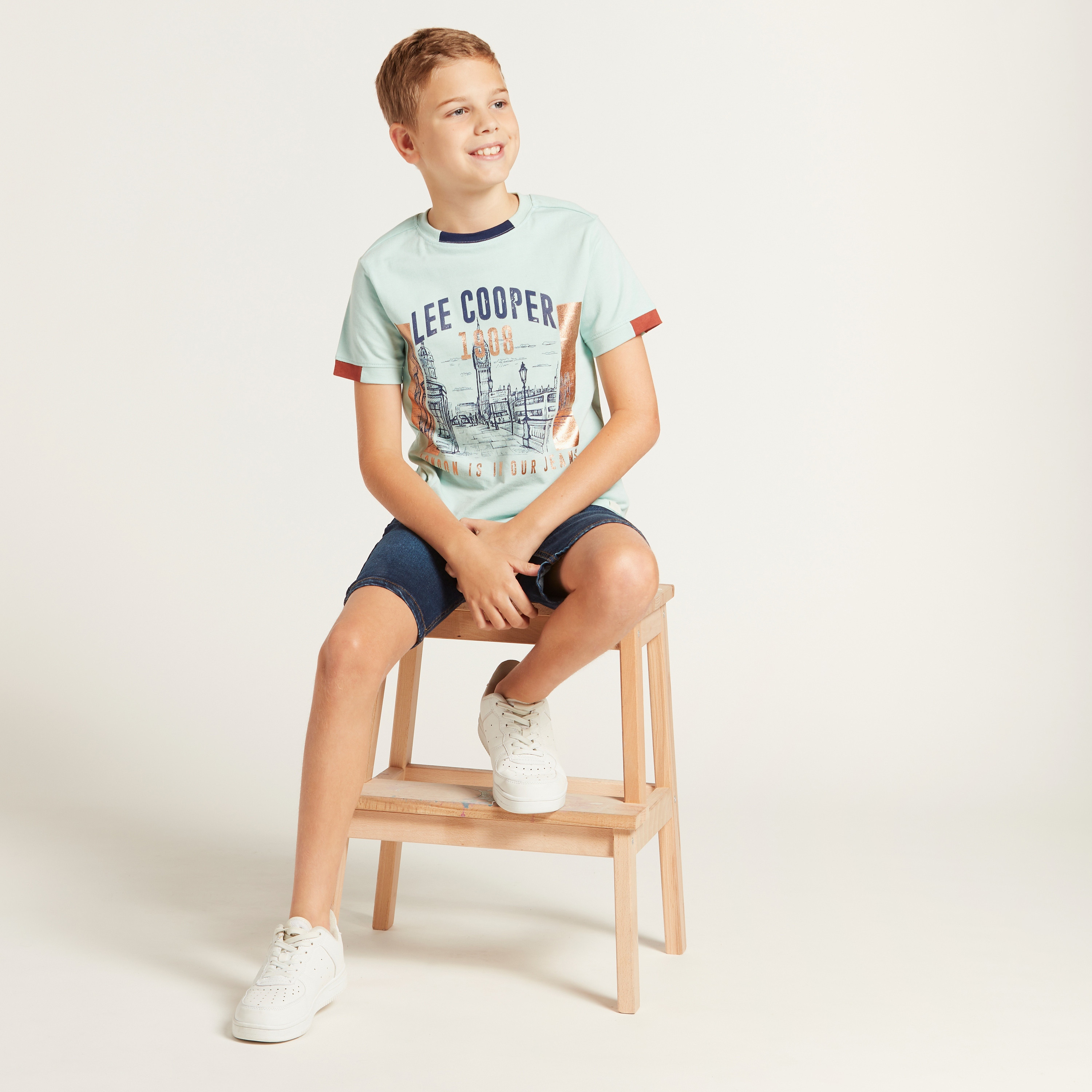 Lee Cooper Foil Print T-shirt with Crew Neck and Short Sleeves-boys-clothing-tshirtsandpolos-image-1