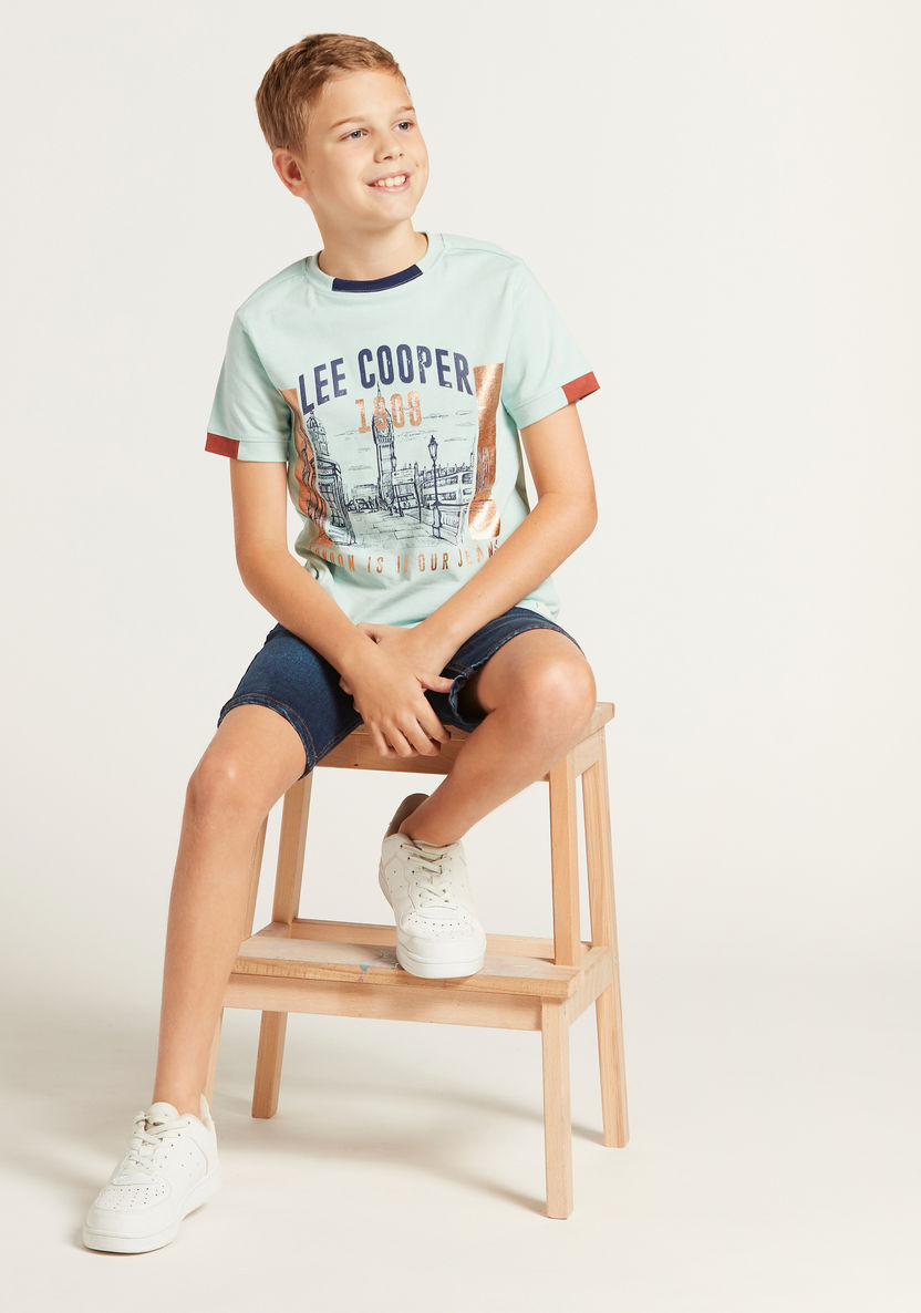 Lee Cooper Foil Print T-shirt with Crew Neck and Short Sleeves-T Shirts-image-0