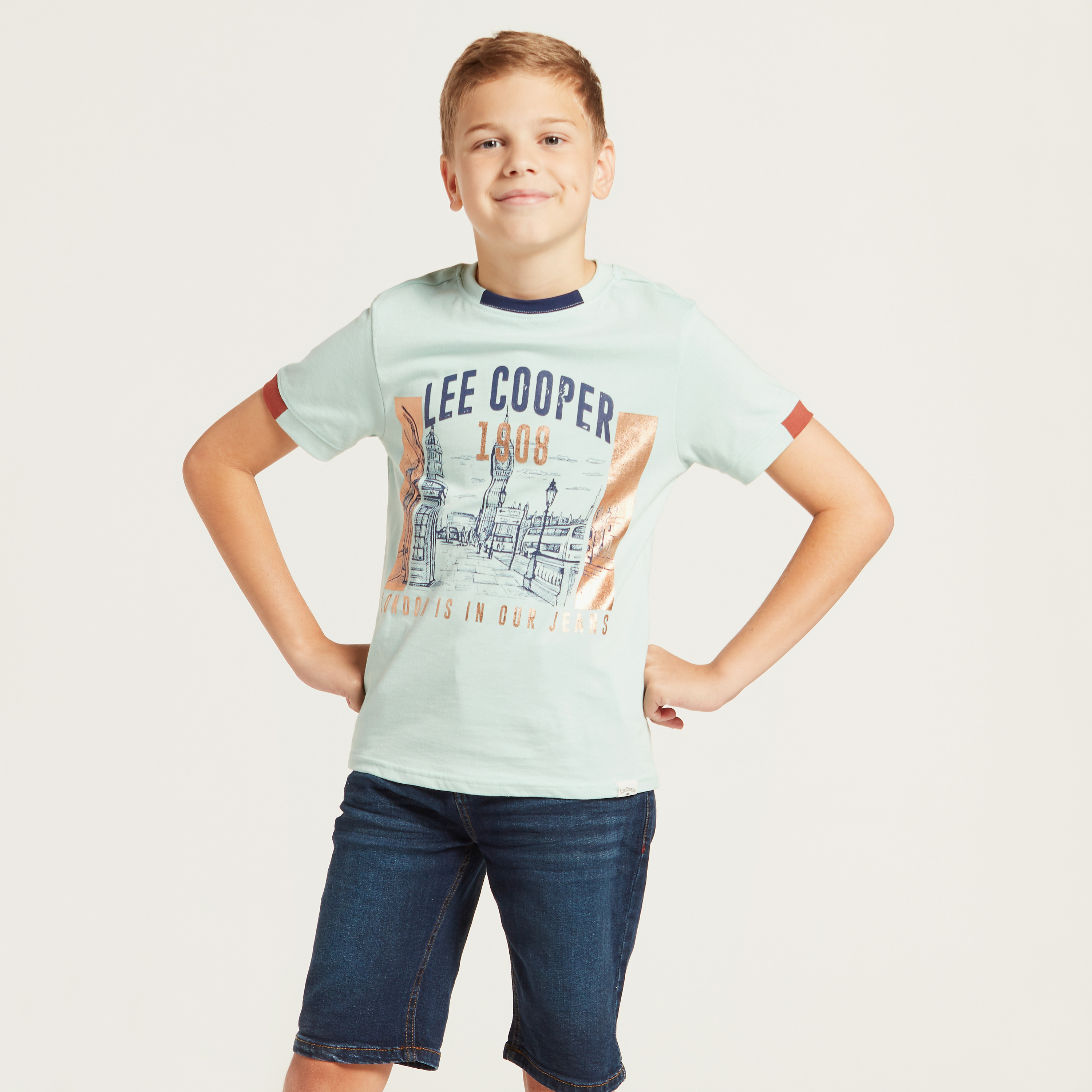 Lee Cooper Foil Print T-shirt with Crew Neck and Short Sleeves-boys-clothing-tshirtsandpolos-image-2