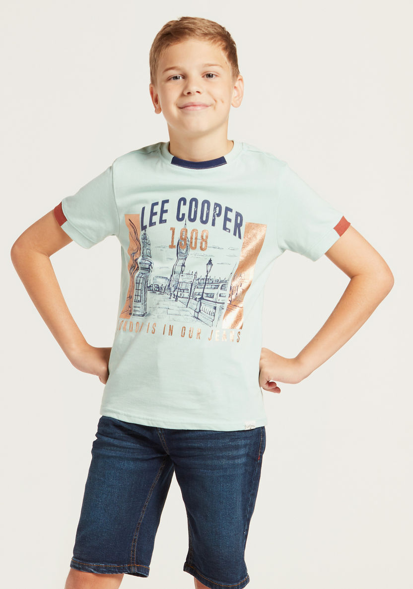 Lee Cooper Foil Print T-shirt with Crew Neck and Short Sleeves-T Shirts-image-1