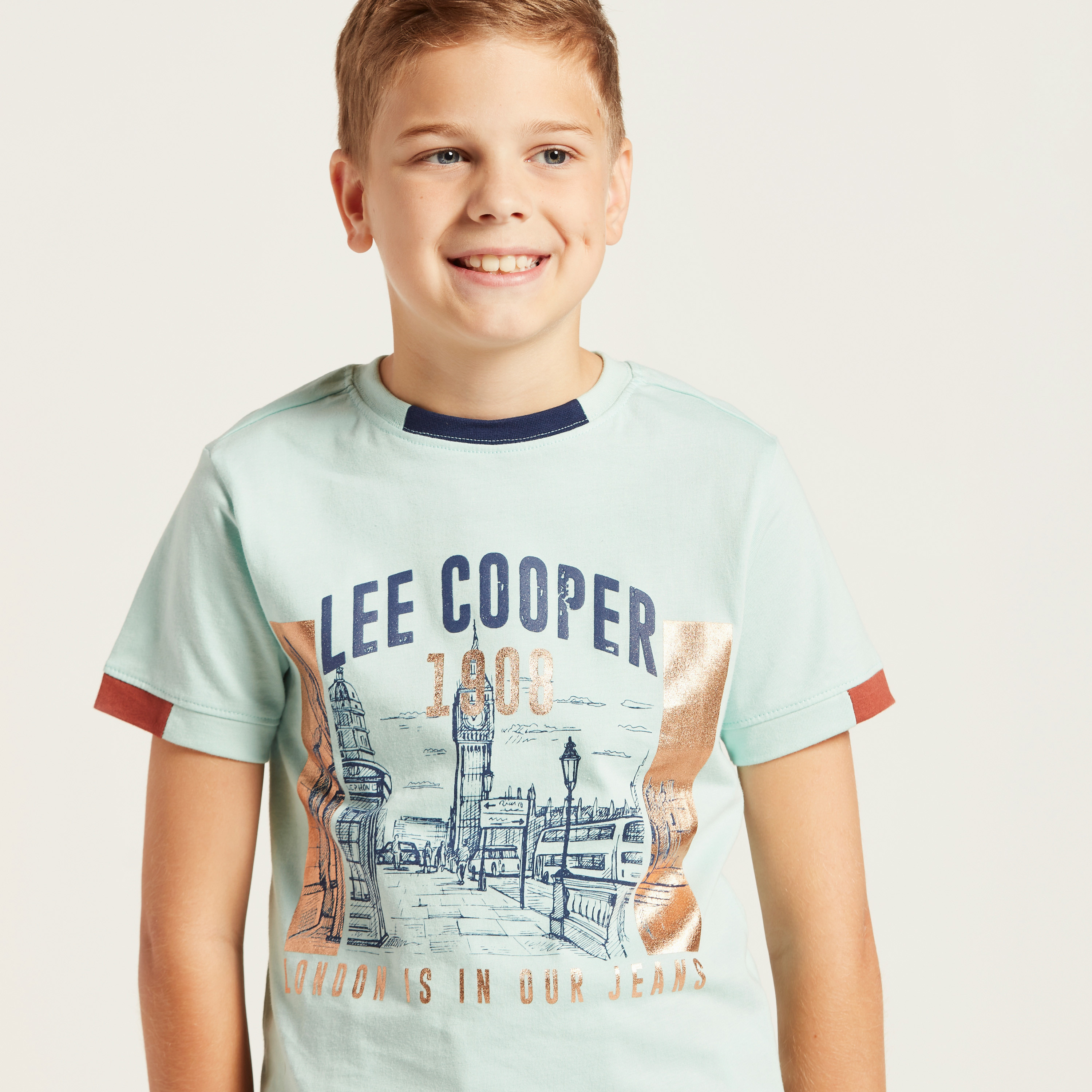 Lee Cooper Foil Print T-shirt with Crew Neck and Short Sleeves-boys-clothing-tshirtsandpolos-image-3