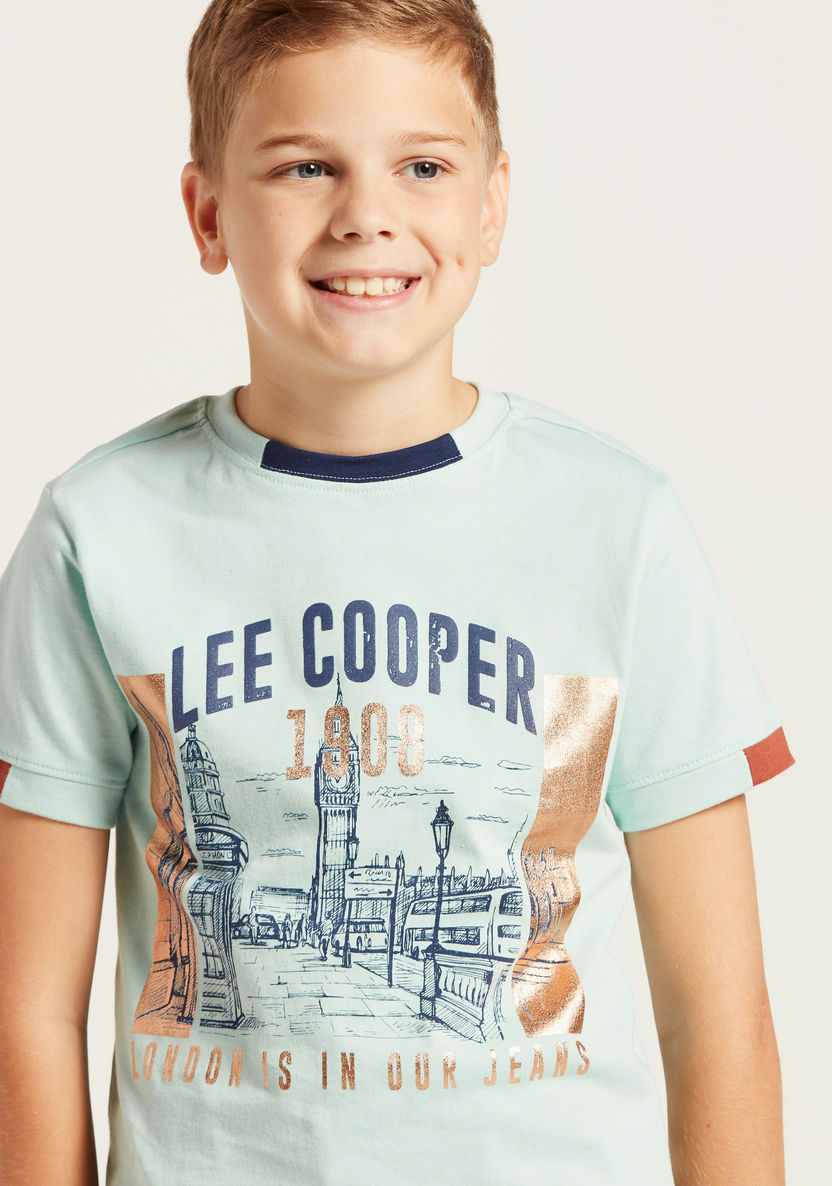 Lee Cooper Foil Print T-shirt with Crew Neck and Short Sleeves-T Shirts-image-2