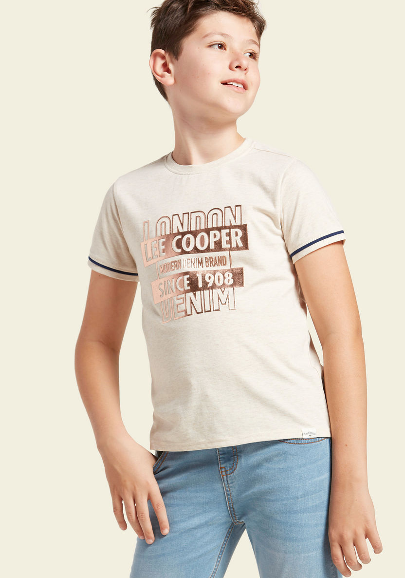 Lee Cooper Foil Print T-shirt with Crew Neck and Short Sleeves-T Shirts-image-0