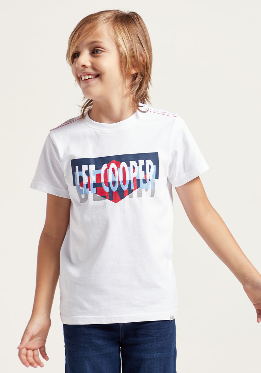 Lee Cooper Graphic Print Round Neck T-shirt with Short Sleeves-T Shirts-image-1