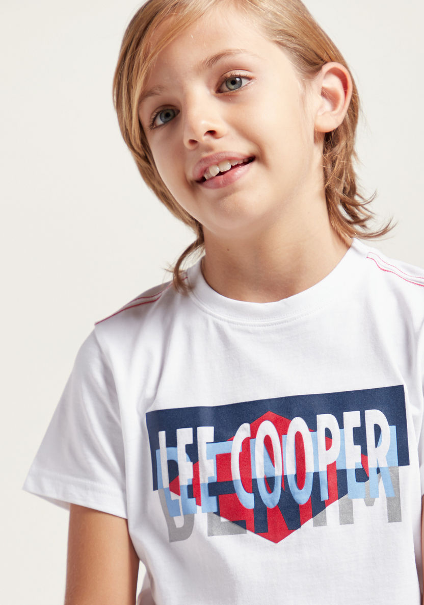 Lee Cooper Graphic Print Round Neck T-shirt with Short Sleeves-T Shirts-image-2
