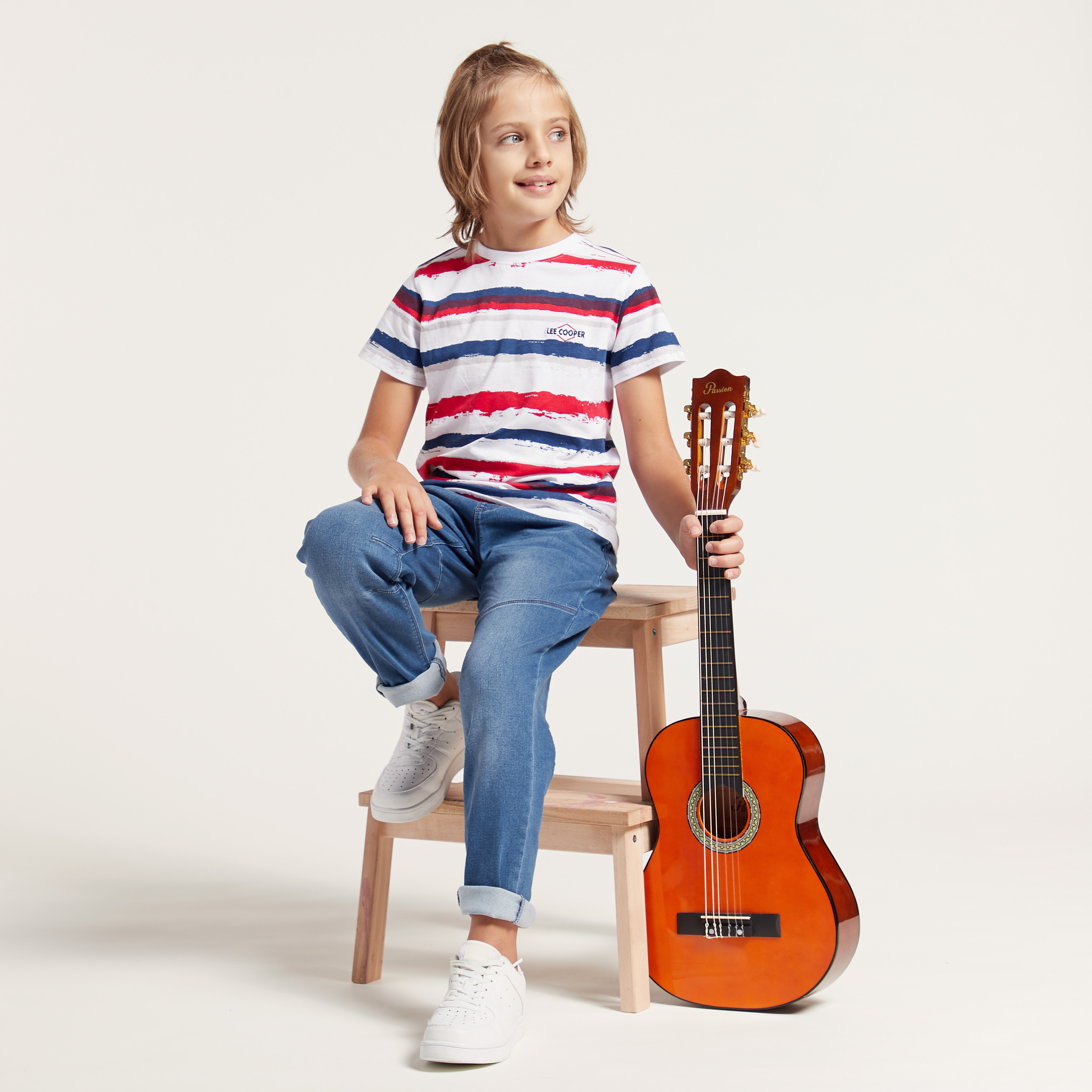 Lee Cooper Striped Round Neck T-shirt with Short Sleeves-boys-clothing-tshirtsandpolos-image-1