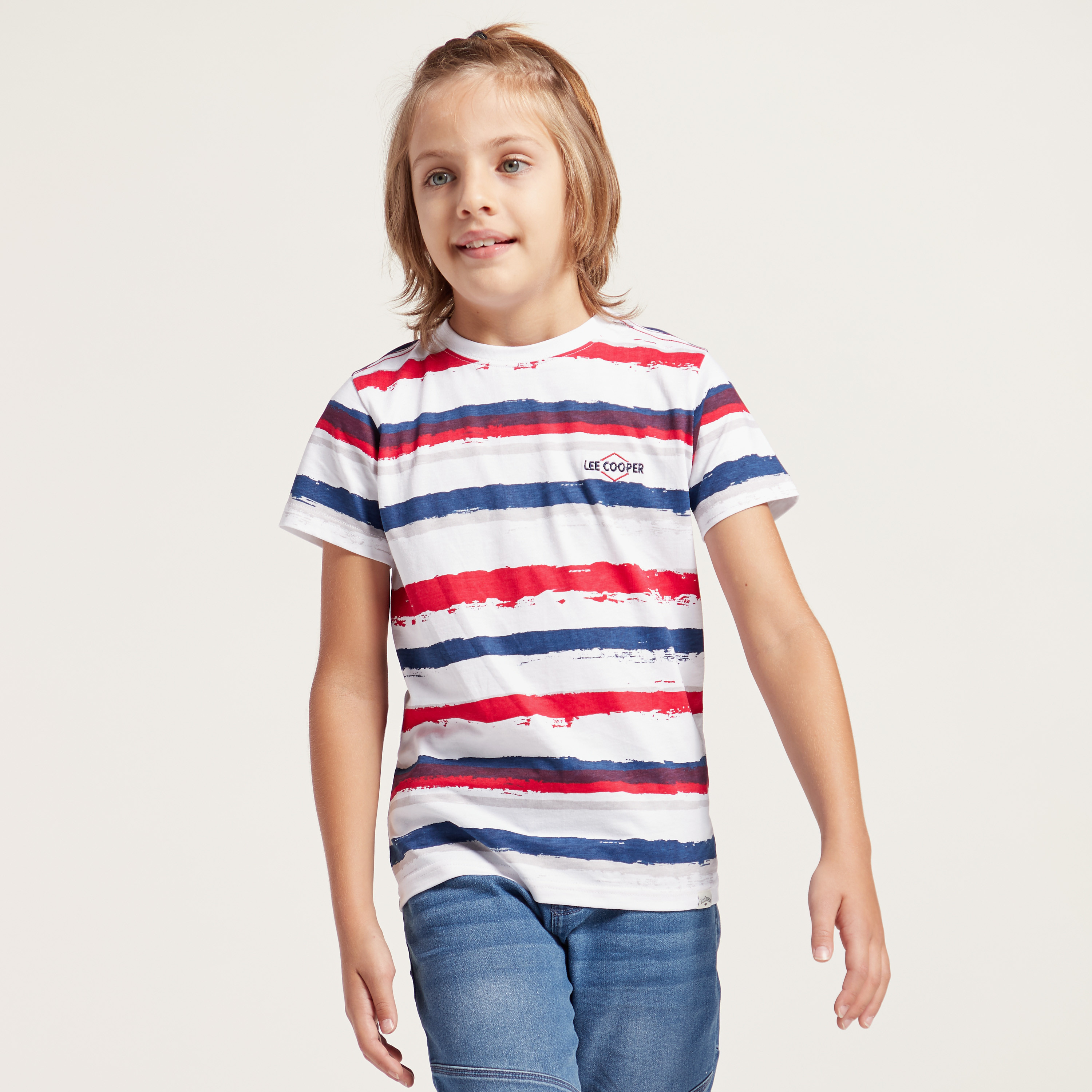 Lee Cooper Striped Round Neck T-shirt with Short Sleeves-boys-clothing-tshirtsandpolos-image-2